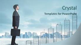  Presentation with city buildings - Presentation consisting of money staircase sky - business man climbing up background and a light blue colored foreground