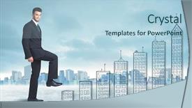  Presentation with city buildings - Amazing presentation design having money staircase sky - business man climbing up backdrop and a  colored foreground
