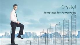  Presentation with business man climbs up to the top of 3d success stairs steps - Colorful slide set enhanced with money staircase sky - business man climbing up backdrop and a  colored foreground