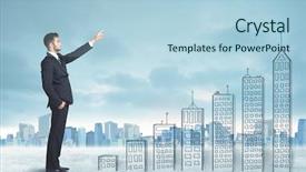  Presentation with city buildings - Colorful PPT layouts enhanced with money staircase sky - business man climbing up backdrop and a  colored foreground