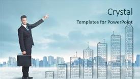  Presentation with city buildings - PPT theme featuring money staircase sky - business man climbing up background and a light blue colored foreground