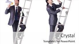  Presentation with businessman climbing the career ladder - Colorful presentation theme enhanced with money staircase sky - businessman climbing the ladder isolated backdrop and a white colored foreground