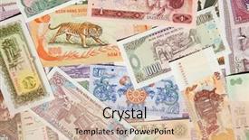  Presentation with banknotes - Theme with money sterling - variety of the asian banknotes background and a soft green colored foreground