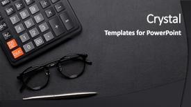  Presentation with calculator - Slides consisting of money supply - office leather desk table background and a dark gray colored foreground