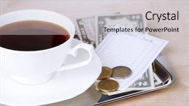  Presentation with cup coffee - Cool new slides with money thank - check and cup of coffee backdrop and a  colored foreground