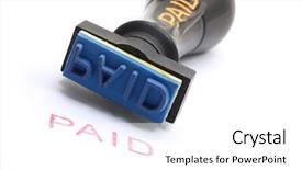  Presentation with stamp - Slide deck consisting of money transfer - closeup of paid letter background and a white colored foreground