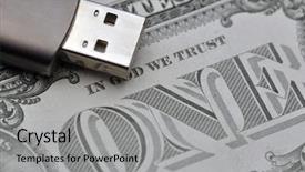  Presentation with 20 dollar bill - Theme featuring money transfer - closeup of usb memory stick background and a light gray colored foreground
