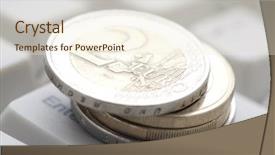  Presentation with computer keyboard and mouse - PPT theme enhanced with money transfer - euro coins over computer keyboard background and a cream colored foreground