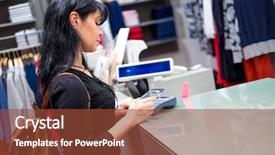  Presentation with mobile money - Presentation theme with money transfer - girl pays to shop using background and a tawny brown colored foreground