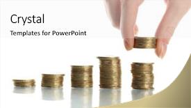  Presentation with money transfer - Cool new theme with money transfer - hand holding coins isolated backdrop and a white colored foreground