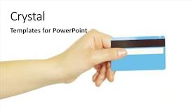  Presentation with credit card fraud fraud - Colorful theme enhanced with money transfer - hand holding credit card isolated backdrop and a white colored foreground