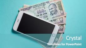  Presentation with money notes - Slide deck consisting of money transfer - hundred rupees indian currency notes background and a teal colored foreground