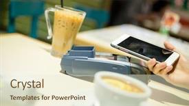  Presentation with nfc technology - Audience pleasing slide set consisting of money transfer - woman using mobile phone backdrop and a cream colored foreground