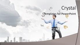  Presentation with juggling - Slide set featuring money transfer - young businessman juggling with currency background and a white colored foreground