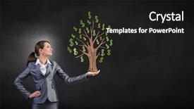  Presentation with dollar - PPT theme consisting of money tree - young pretty businesswoman holding drawn background and a black colored foreground