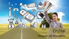  Presentation with trophy - Cool new PPT theme with money trophy - composite image of portrait backdrop and a yellow colored foreground