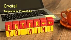  Presentation with win win - Beautiful slide set featuring money trophy - enter to win written backdrop and a tawny brown colored foreground