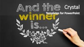  Presentation with trophy - PPT theme having money trophy - hand writes and the winner background and a dark gray colored foreground