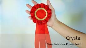  Presentation with first - Audience pleasing presentation design consisting of honour - red ribbon is symbol backdrop and a coral colored foreground