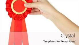  Presentation with prize - Colorful presentation design enhanced with money trophy - red ribbon is symbol backdrop and a sky blue colored foreground