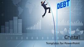  Presentation with pole - Presentation theme featuring money valut - businessman pole vaulting over debt background and a light blue colored foreground