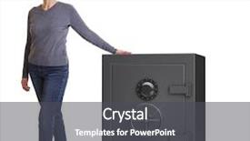  Presentation with vault - Slide deck featuring money valut - happy senior woman leaning background and a dark gray colored foreground