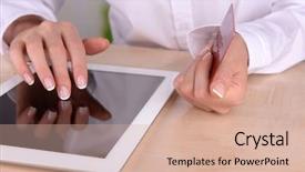  Presentation with hands holding - Beautiful presentation featuring money wallet - female hands holding credit card backdrop and a lemonade colored foreground