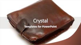  Presentation with brown leather - Presentation theme enhanced with money wallet - old brown leather purse isolated background and a  colored foreground