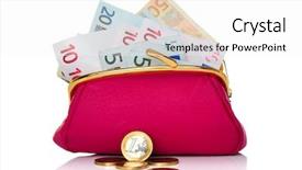  Presentation with cash - Cool new PPT theme with money wallet - photo of a purse full backdrop and a white colored foreground