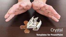  Presentation with take - Cool new PPT theme with money which take hands on wooden table background backdrop and a tawny brown colored foreground