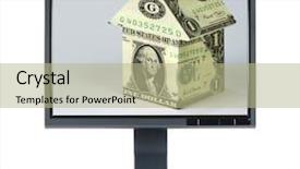  Presentation with housing - PPT theme enhanced with money widescreen - lcd monitor and housing isolated background and a mint green colored foreground
