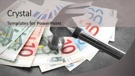  Presentation with money - Presentation featuring money with hammer on grey background and a  colored foreground