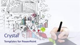  Presentation with strategy plan - PPT theme consisting of money workshop - close up of human hand background and a sky blue colored foreground