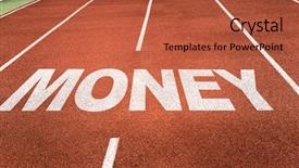  Presentation with running - PPT theme having money written on running track background and a red colored foreground