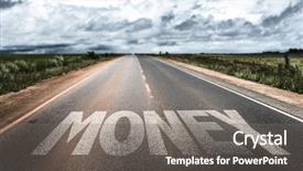  Presentation with urban rural communication - Amazing PPT theme having money written on rural road backdrop and a gray colored foreground
