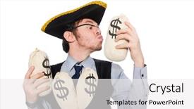  Presentation with pirate - Presentation design with moneybag - businessman pirate isolated on white background and a white colored foreground