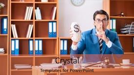  Presentation with lawyer - Audience pleasing slides consisting of moneybag - lawyer working in the office backdrop and a red colored foreground