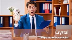  Presentation with employee working in industry - Slides featuring moneybag - young employee working background and a coral colored foreground