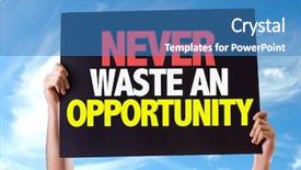  Presentation with opportunity - Presentation design consisting of moneywise wise - never waste an opportunity card background and a teal colored foreground