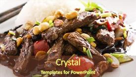  Presentation with beef - Theme consisting of mongolian - chinese beef in spicy sauce background and a tawny brown colored foreground