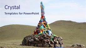  Presentation with shaman - Presentation theme enhanced with mongolian flag - roadside ovoo shaman shrine gobi background and a sky blue colored foreground