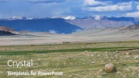  Presentation with horses - Cool new PPT theme with mongolian-landscape-with-mountain-steppe backdrop and a violet colored foreground