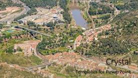  Presentation with overlook - Cool new slide deck with monistrol-de-montserrat-overlook-town backdrop and a coral colored foreground