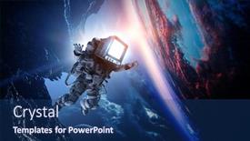  Presentation with astronaut - Amazing slide deck having monitor-headed-astronaut-mixed-media backdrop and a ocean colored foreground