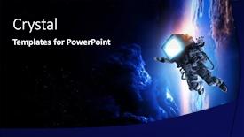  Presentation with astronaut - PPT theme with monitor-headed-astronaut-mixed-media background and a black colored foreground