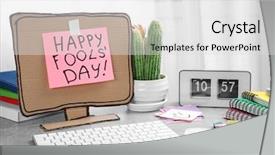  Presentation with monitor computer - Cool new presentation theme with monitor on office table april backdrop and a light gray colored foreground