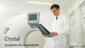  Presentation with ct computed tomography scanner in hospital - Cool new theme with monitor x ray - doctor looking at the computed backdrop and a light gray colored foreground