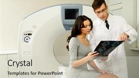  Presentation with patient monitor - Presentation theme with monitor x ray - doctor with young woman patient background and a soft green colored foreground