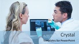  Presentation with prosthesis - Beautiful slide deck featuring monitor x ray - side view of male dentist backdrop and a light blue colored foreground