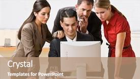  Presentation with monitoring - Slides enhanced with monitoring evaluation - business people looking at computer background and a coral colored foreground